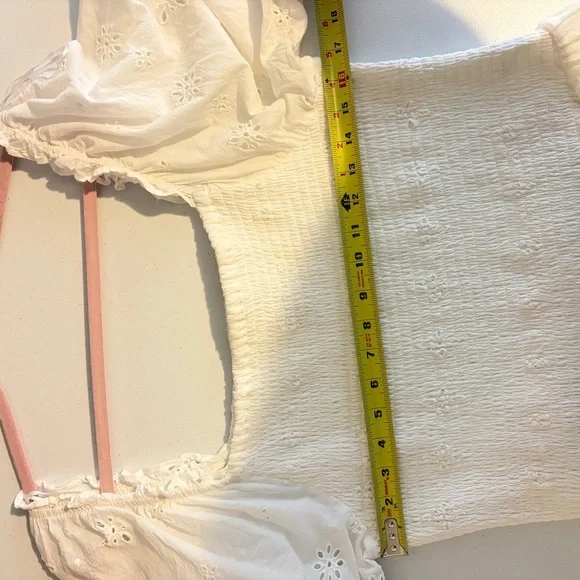Japna White Eyelet Tiered Puff Sleeve Smocked Mini Dress Beach Boho Summer XL - Picture 10 of 11